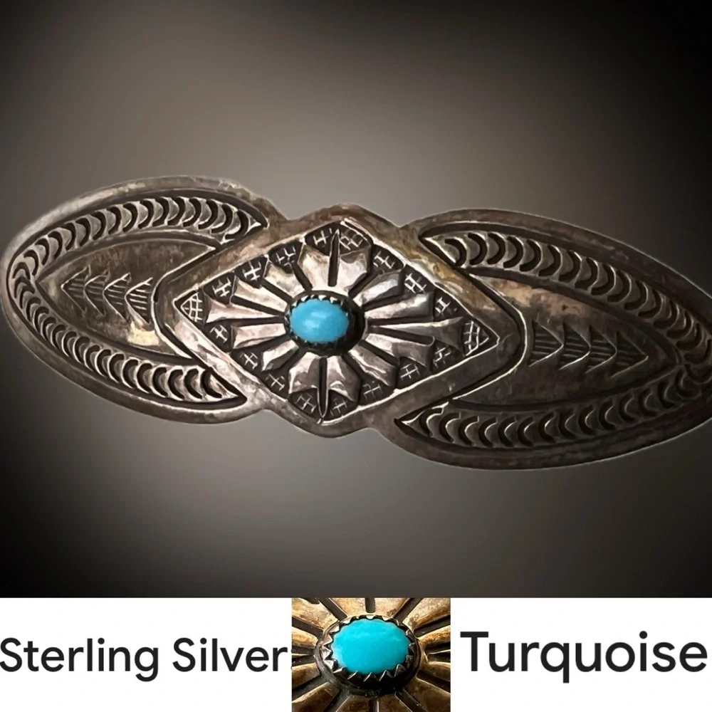 🪙💎Turquoise & Sterling Silver Barrette | Vintage Southwestern / Navajo Design
